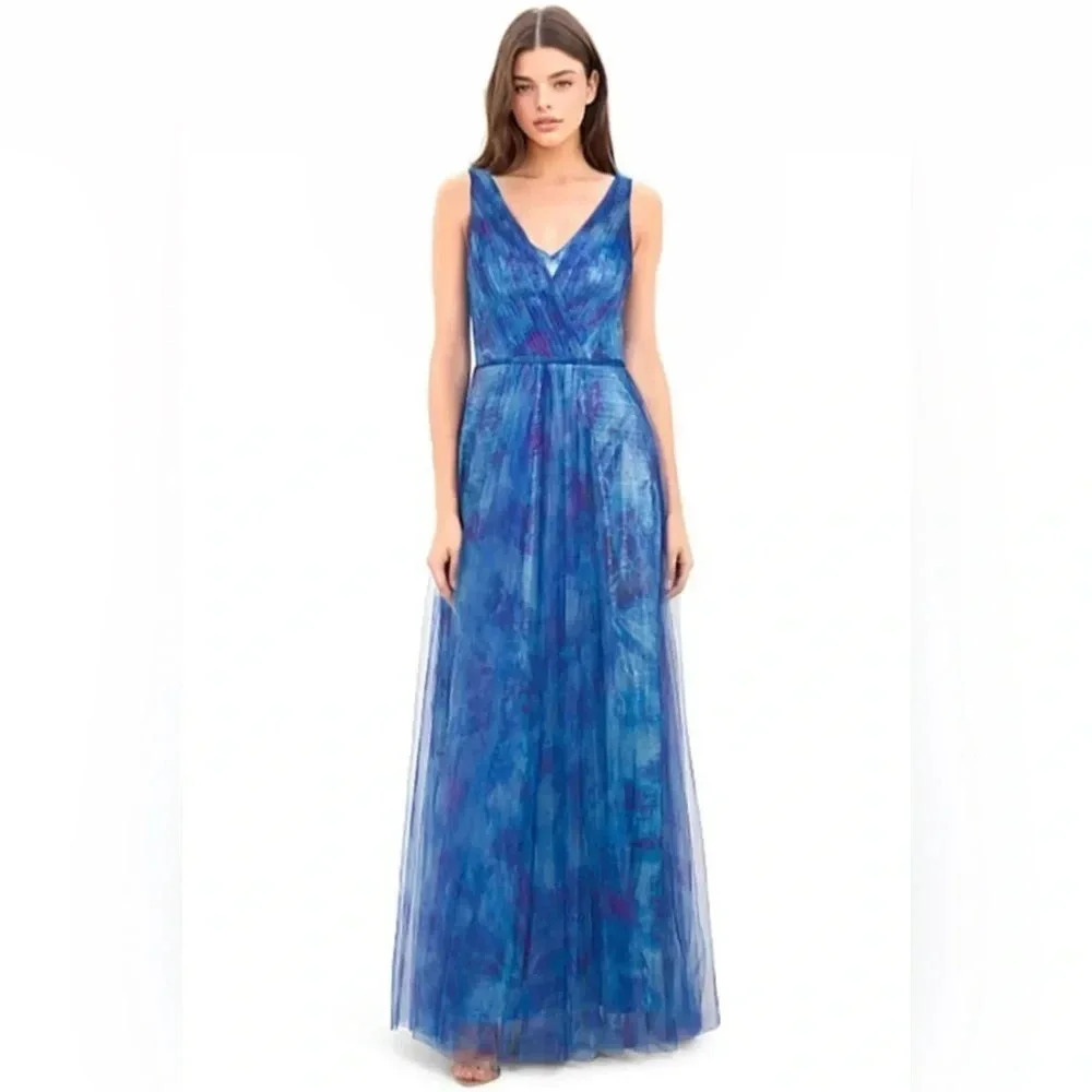 NWOT Rene Ruiz Collection V-neck Floral Organza Gown Maxi Sleeveless Dress sz 8